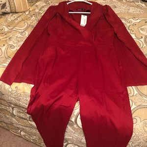 Melissa Tailored Cape Jumpsuit in Burgundy